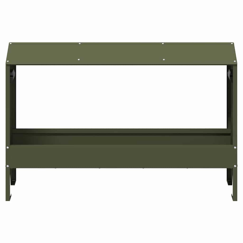 Rynna do karmienia kurcząt, oliwkowa zieleń, 81 x 32 x 53,5 cm, odporna na warunki atmosferyczne, trwała, o pojemności 15 kg, do użytku wewnątrz i na zewnątrz, łatwe czyszczenie, wytrzymała