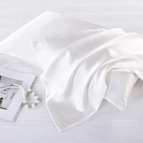 FLCA100% Mulberry Silk 19 Momme Charmeuse Silk Pillowcase Both Sides Silk Pillow Cover for Skin Health with Hidden Zipper (Ivory (natural white), (50x75cm))