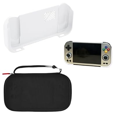Handheld Console Protection Kit Compatible with Anbernic RG477M, Includes Hard Shell Carrying Case and Ergonomic Grip Cover (White)
