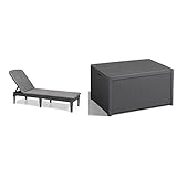 Allibert by Keter Jaipur Sonnenliege für den Garten mit Verstellbarer Rücklehne, klappbare Gartenliege, grau, 187 x 58 x 29 cm & Allibert by Keter Gartentisch Arica, Graphit, 79 x 59 x 42 cm