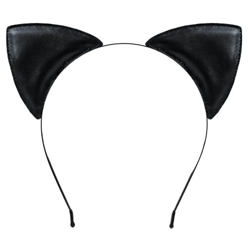 SIOTMERA Black Cat Ears Headband Leather Cat Ears Headband for Women Adults Black Cat Costume Accessories for Halloween Carnivals Christmas Birthday World Book Day Cosplay Fancy Dress Party