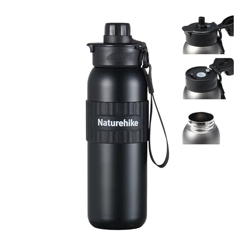 Naturehike 99.88% Pure Titanium Water Bottle 600ml/20.3oz, Double-Walled Vacuum Insulated Ultralight Leakproof Sports Flask with Straw for Camping Hik