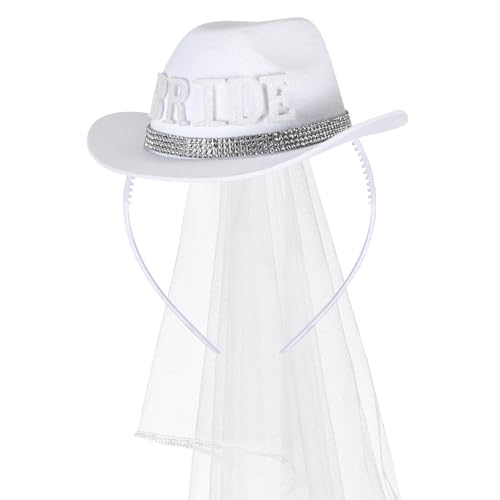 Cozypower White Cowgirl Hat Headband Mini Cowboy Hat Headband Cowgirl Women's Costume Headwear for Bachelorette Party Birthday (Bride)