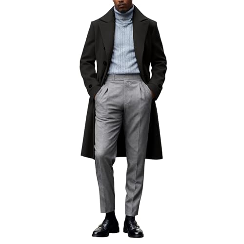 Manteau homme hiver long en laine mélangée chaude pour automne
