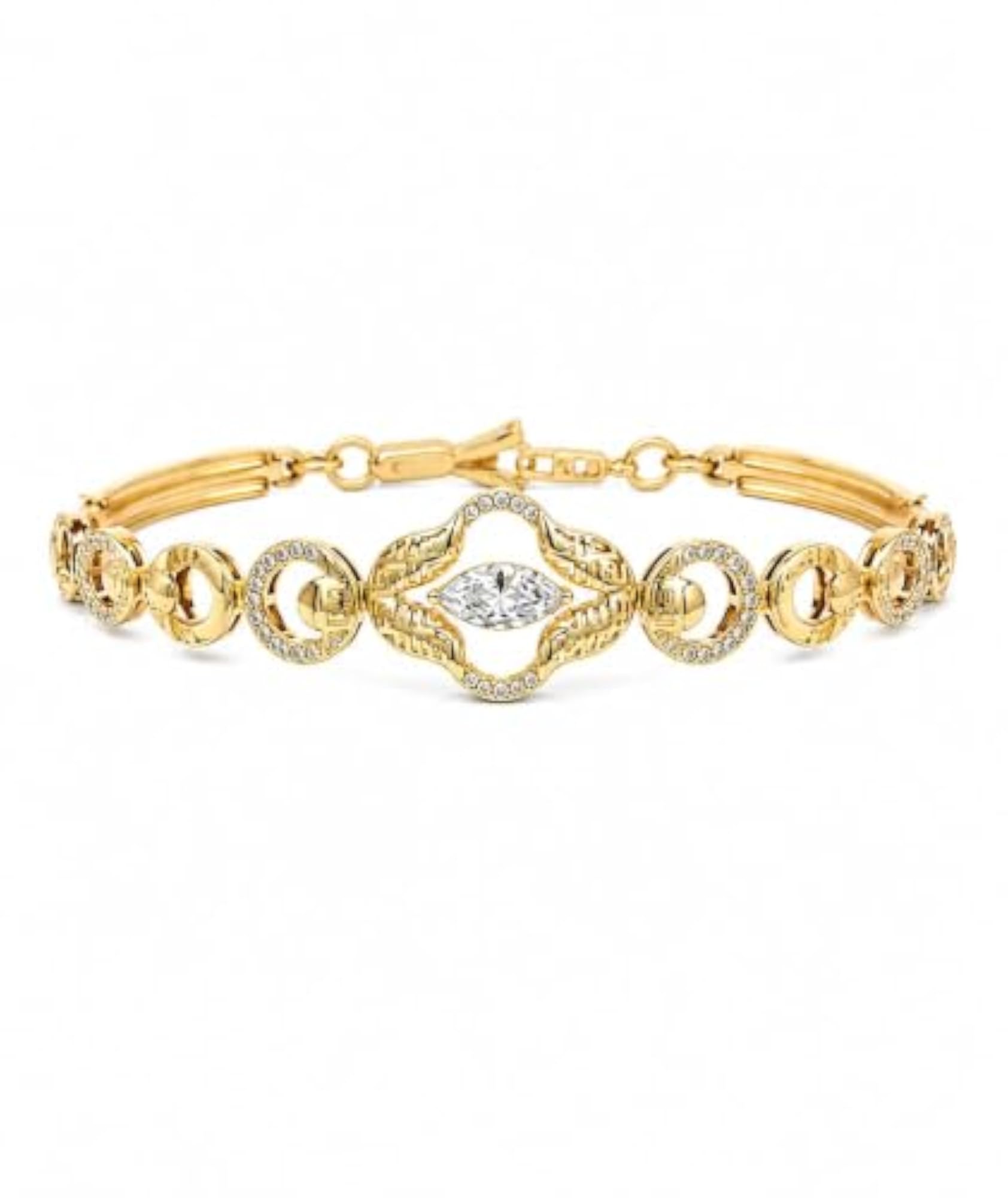 Gold-Tone Link Bracelet with Marquise Crystal Centre Stone