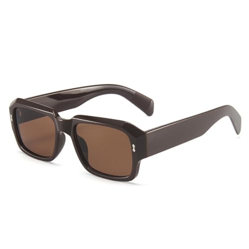 FORLUZ Gafas de sol poligonales de moda para mujer, con remaches retro, decoración de gelatina, tonos UV400, para hombre, tendencia degradada (marrón té)