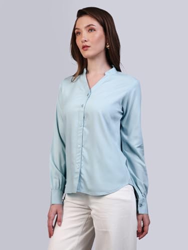 Image of Urbano Fashion Women's Modal Viscose Full Sleeve Regular Fit Casual Solid Shirt with Mandarin Collar