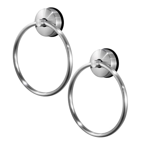 JOMOLA Toallero de Aro con Ventosa Toalla Anillo de Acero Inoxidable Sin Taladrar Anillo de Toalla Baño Colgador de Toallas Montaje en Pared Acabado Cepillado 2 Piezas