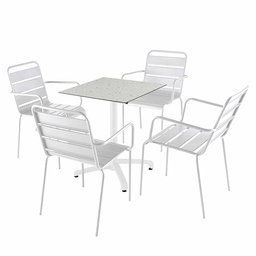 Oviala - Juego de mesa (60 cm, terrazo y 4 sillas, metal), color blanco
