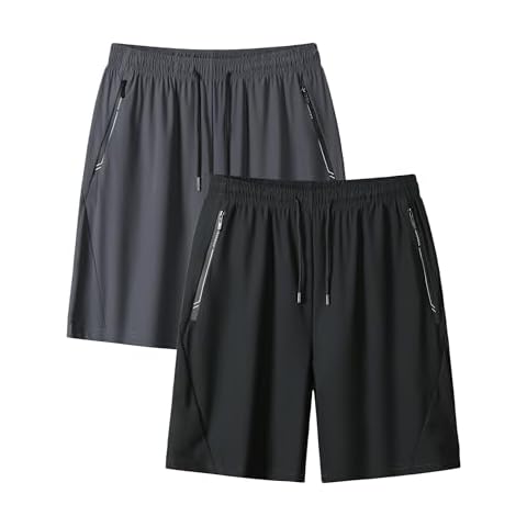 NATUST Boys Athletic Shorts Quick Dry Active Shorts with Zipper Pockets Black+Grey 9-10 Years/Size 150 Cover