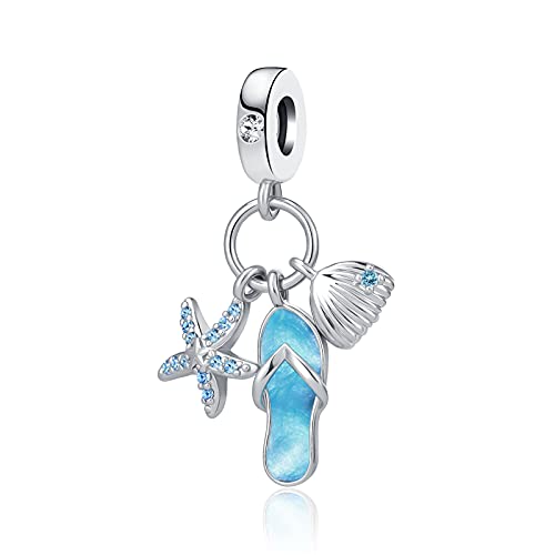 Starfish Sea Shell Ocean Beach Charm Go On Holiday Slippers Charm Rhinestone Dangle Bead Charm for Charms Bracelet for Girls Women