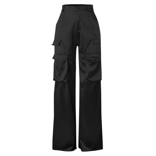 Satin Cargo Pants Womens Y2K High Waisted Straight Leg Trousers Multi-Pocket Cargo Pants Streetwear4