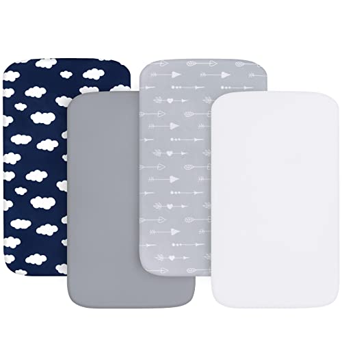 Baby Bassinet Sheets 4 Pack Compatible with Kiniew, JevrJeur, Newton Baby, Airclub, Besrey, Bellababy and Fodoss Bassinet, Ultra Soft & Skin-Friendly, Grey Print by Biloban - Used condition - US$14.91