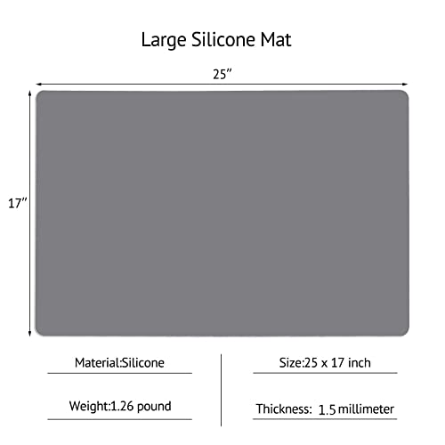 Silicone Mats for Kitchen Counter, Thicker 0.06", 25 x 17 inches Multipurpose Table Mat, Silicone Pad Desk Work Mat, Nonstick Nonskid Heat-Resistant Pad, Placemat, Dark Gray, 2PCS by Gartful - Used condition - Image 2