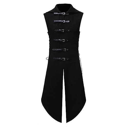 Ctreela Gothic Men Sleeveless Tailcoat Steampunk Vest Vintage Buckle Jacket Waistcoat Coat Victorian Frock Long Trench Coats