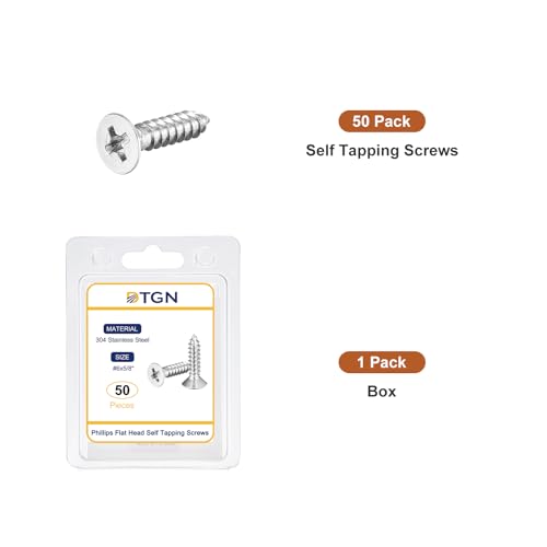 Image of DTGN 50Pcs #6x5 /8 inch Flat Head Wood Screws, 304 Stainless Steel Phillips Self Tapping Screws - Good for Woodworking, Furniture - Silver