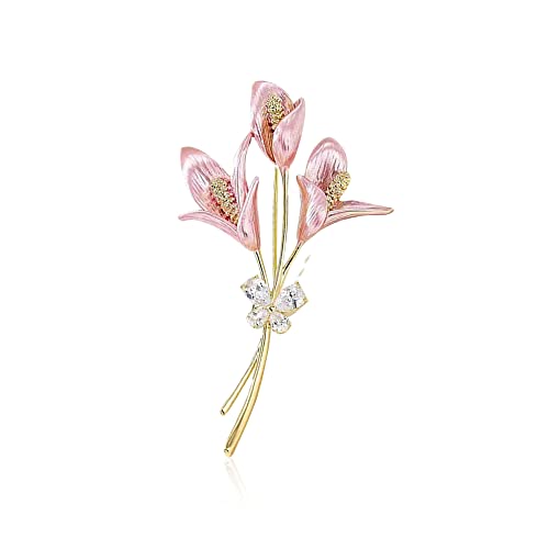 Aishgjia Girls Women Gold Lily Brooch Pin Elegant Flower Rhinestone Lapel Pin for Coats Jackets Sweaters Accessories Jewelry Christmas (Pink)