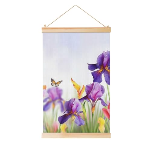 Toile iris et papillon avec cadre en bois LHBWCVN 91x61 cm