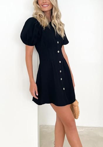Image of Summer Denim Dress for Women Puff Sleeve Slim Fit Jean Dresses for Women