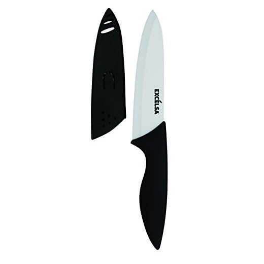 Excelsa Coltello Chef con Coprilama, Ceramica, Nero/Bianco, Lama 15 cm