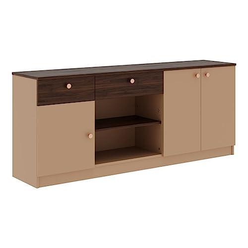 Image of Wakefit Engineered Wood Sideboard | 1 Year Warranty | Storage Cabinet for Home Kitchen Living Room | 2 Closed Compartments, 2 Drawers & 2 Open Shelves | Kilo - Brown
