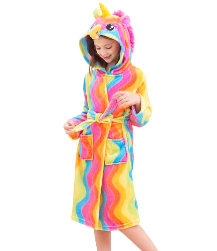 Doctor Unicorn Soft Unicorn Hooded Bathrobe Sleepwear - Unicorn Gifts For Girls (Unicorn Rainbow Stripe, 5-6 Years) #TOP10