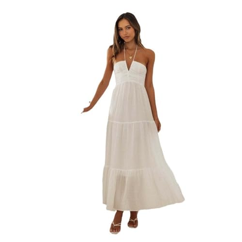 Robe summer en mousseline d'été fluide et légère blanc solide taille L pour femme