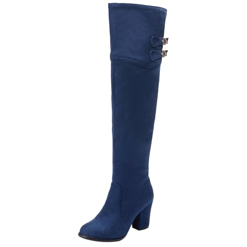 Cuissardes talons chunky femme bottes cavalières chaudes d'hiver