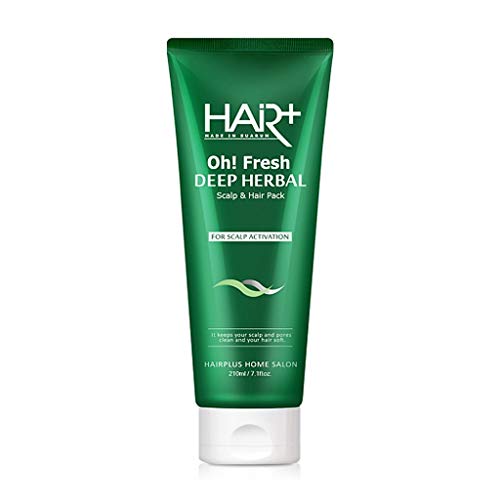 HAIR PLUS Oh Fresh Deep Herbal Scalp & Hair Pack 7.1 oz. (210ml) - Hypoallergenic Healthy Scalp Care Pack for Sensitive Oily Scalp & Dry Hair, Natural Anti Dandruff, Women & Men Hair Loss Products