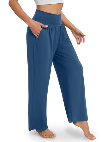 Image of Gracyoga Wide Leg Yoga Pants for Women Casual Loose Cozy Sweatpants High Waisted Lounge Pajama Flowy Pants With Pockets