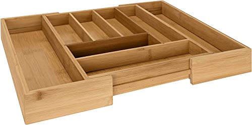 LS-LebenStil Bambus Schubladeneinsatz Ausziehbar 28-45 Cm – 5-7 Fächer, Verstellbarer Besteckorganizer Für Küche & Schreibtisch