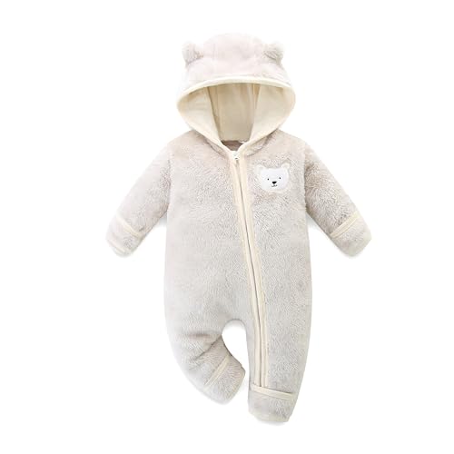 Image of Hikido Baby Fleece Winter Jumpsuit Cute Cartoon Comfy Fluffy Romper for 0-18M