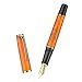HONG DIAN N12 Piston Fountain Pen Extra Fine Soft Nib, Light Orange Acrylic & Classic Streamlined Design with Metal Case Set
