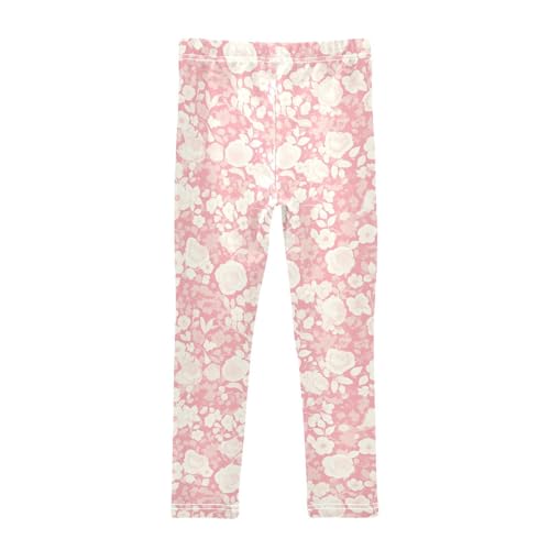 KLL Rose Flower Pattern Beautiful Pink Toddler Girls' Cotton Leggings Soft High Waisted Workout Pants Exercise2
