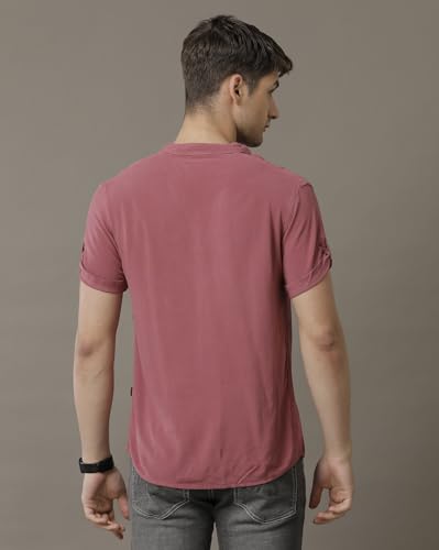 Image of Identiti MenSlim Fit Half Sleeve Solid Smart V Placket Casual Shirts