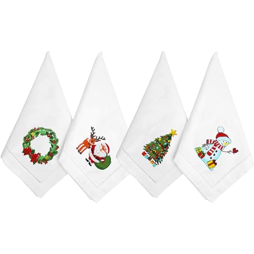 HCRAFT Embroidered Cotton Christmas Napkin Set (4)