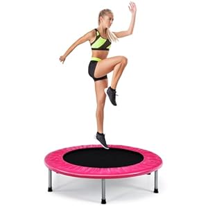 GYMAX 38” Mini Trampoline, Foldable Fitness Exercise Rebounder, Indoor Outdoor Gym Trampolines for Kids Adults, 150KG Capacity
