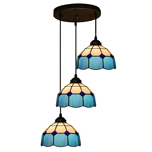Luminaire Suspendu Vitrail Bleu Lampe Suspendue Salle à Manger Cuisine Vintage 8 Pouces