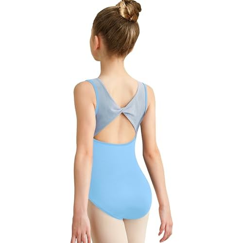 MOLLDAN Girls Tank Dance Leotard Mesh Gymnastics Dancewear for Kids 4-12 Years Blue 6-8 Years