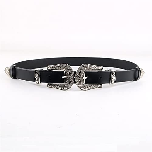 XWWDP Elegant Single Circle Engraved Buckle pin Buckle Belt Youth Youth Belt Women (Color : Black, Size : 76~92cm)