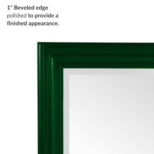 Image of Howard Elliott Collection George Rectangular Glossy Hunter Green Wall Mirror, Rectangle Hanging Wood Framed Vanity Mirrors for Home Decor, Living Room, Bathroom, Bedroom, or Hallway, 24 x 36 Inch