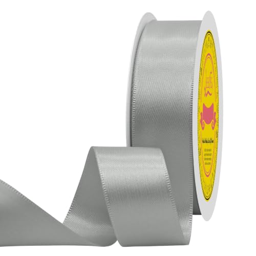 Image of Double Face Silver Satin Ribbon 1 inch X 25 Yards Polyester Silver Ribbon for Gift Wrapping Very Suitable for Weddings Party Hair Bow Invitation Decorations and More