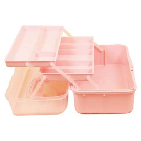 Craftelier - 3 Trays Storage Case for Your Pink Scrapbooking Projects | Transparent Lid with Lock and Handle - 32 x 13.5 x 18.5 cm Cover