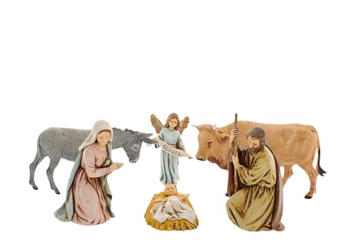 Moranduzzo Nativité 6 Personnages pour Crèche de 11 Cm Échelle 1:20-Figurines de Crèche Indestructibles-Style 700',Peinture Finition à la Main,Produit Officiel,Fabriqué en Italie,Sculpteur M. Landi