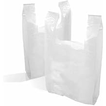 100 White Plastic Carrier Bags Vest Style With Handles | Medium 10x15x18 | Shopping Bags | Premium Quality Recyclable