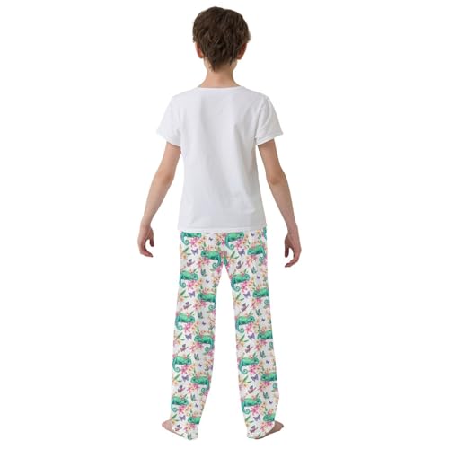 Chameleon Butterfly Floral Boys Long Pants Soft Trousers Elastic Waist Kids Lounge Bottoms with Pockets S-XL3