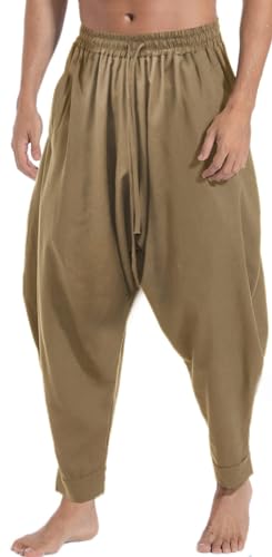 Sarouel hippie décontracté pour homme AITFINEISM vert olive idéal pour le yoga et le quotidien