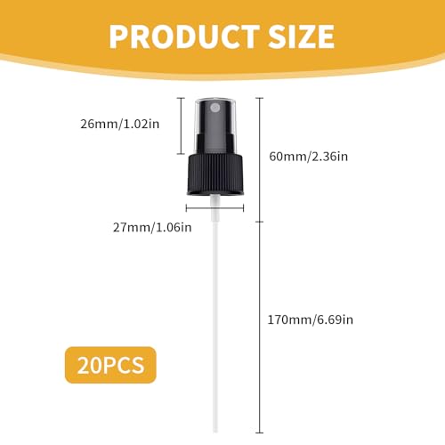 20 Pieces Spray Bottle Tops Replacement, Spray Nozzle for Bottles, Sprayer Bottle Top with 6.69in Dip Tube for Toner, Perfume, Essential Oil, Cleaning Solutions (24/410 Cap Size, Black)2