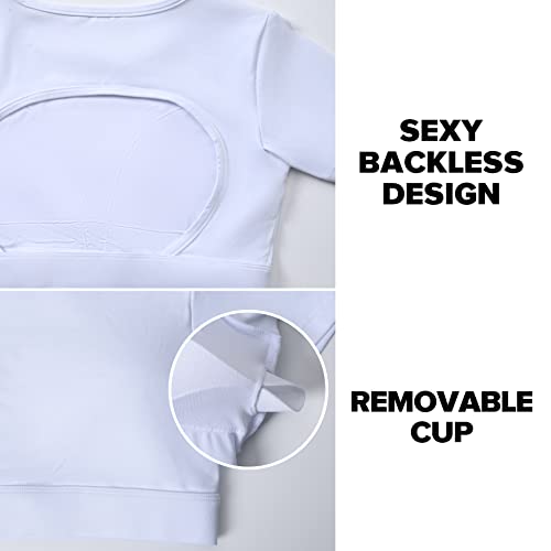 YEOREO Vanessa Women Open Back Tee Crop Tops with Removable Pad Workout Backless Gym Shirt Bra Going Out T Shirt Top - Image 4
