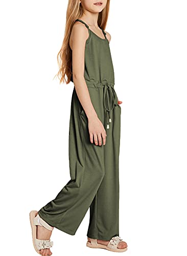 Sidefeel Loose Girl Strap Sleeveless Romper Jumpsuit Long Overalls Summer Outfits Set Size 12-13 Green #TOP1